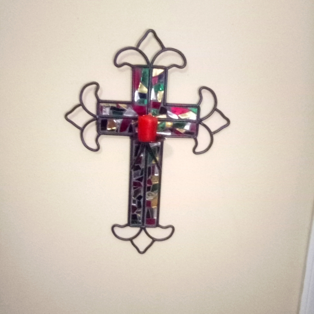 Decorative glass cross candle holder